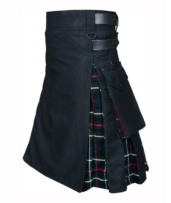 Hybrid Utility Kilts - Black Cotton & MacKenzie Tartan Kilt Hybrid Utility Kilts - Black Cotton & MacKenzie Tartan Kilt