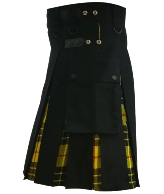 Hybrid Utility Kilts - Black Cotton & MacLeod of Lewis Tartan Kilt Hybrid Utility Kilts - Black Cotton & MacLeod of Lewis Tartan Kilt