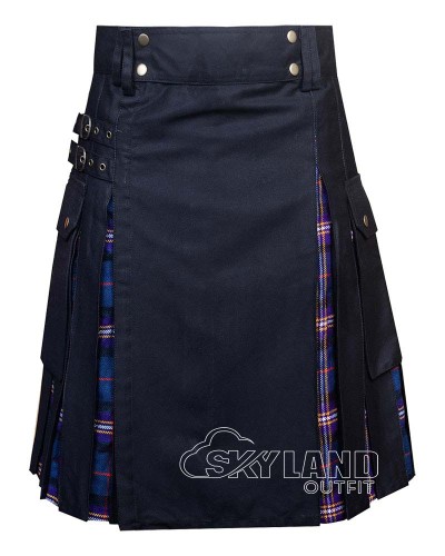Hybrid Utility Kilts - Black Cotton & Masonic Tartan Kilt