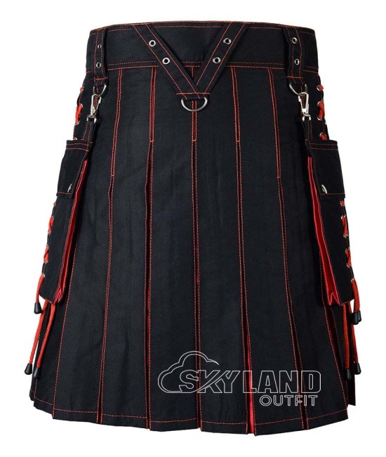 Black Inner Orange Hybrid Utility Kilt – Laces Cargo Pockets Kilts Black Inner Orange Hybrid Utility Kilt – Laces Cargo Pockets Kilts