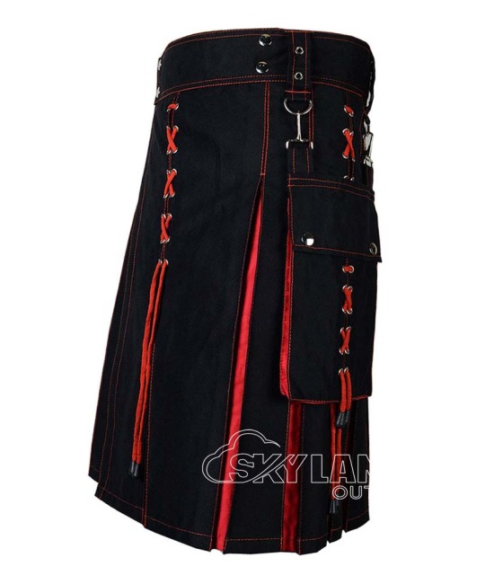 Black Inner Orange Hybrid Utility Kilt – Laces Cargo Pockets Kilts Black Inner Orange Hybrid Utility Kilt – Laces Cargo Pockets Kilts