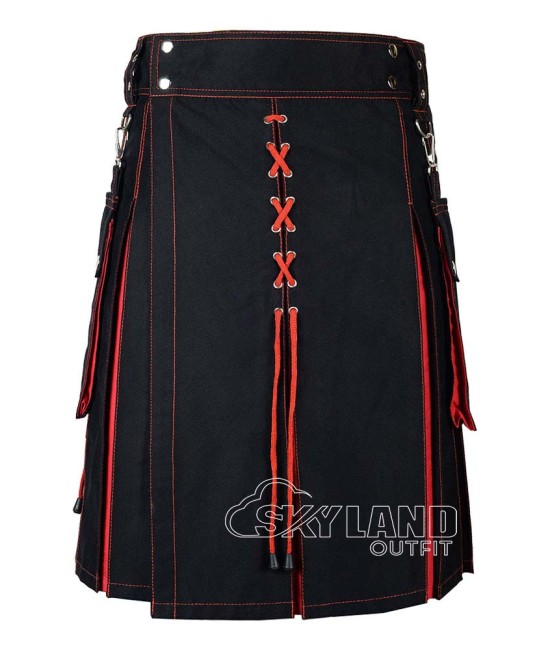 Black Inner Orange Hybrid Utility Kilt – Laces Cargo Pockets Kilts Black Inner Orange Hybrid Utility Kilt – Laces Cargo Pockets Kilts