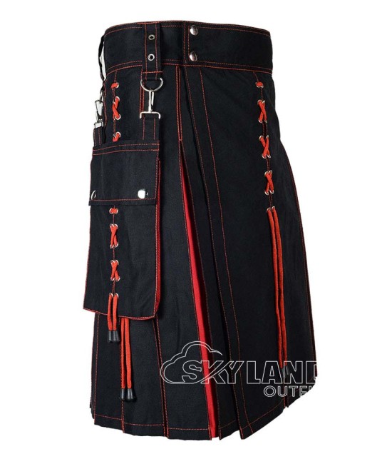 Black Inner Orange Hybrid Utility Kilt – Laces Cargo Pockets Kilts Black Inner Orange Hybrid Utility Kilt – Laces Cargo Pockets Kilts