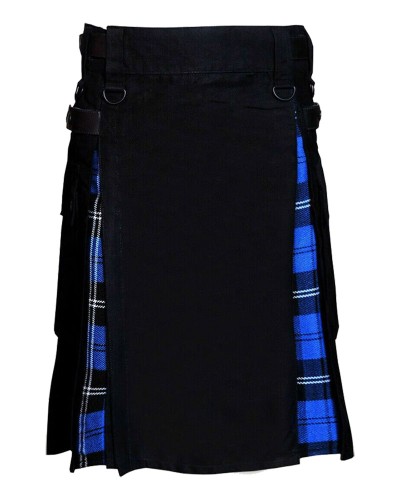 Hybrid Utility Kilts - Black Cotton & Ramsey Blue Hunting Tartan Kilt Hybrid Utility Kilts - Black Cotton & Ramsey Blue Hunting Tartan Kilt
