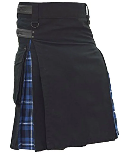 Hybrid Utility Kilts - Black Cotton & Ramsey Blue Tartan Kilt