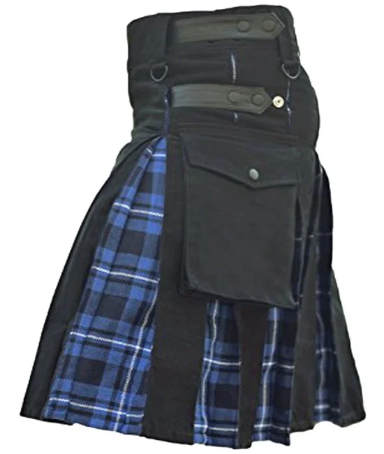 Hybrid Utility Kilts - Black Cotton & Ramsey Blue Tartan Kilt