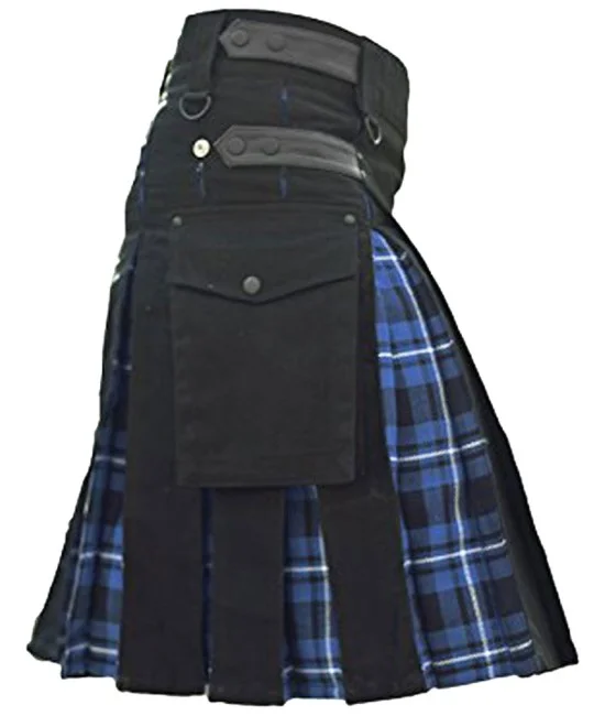 Hybrid Utility Kilts - Black Cotton & Ramsey Blue Tartan Kilt