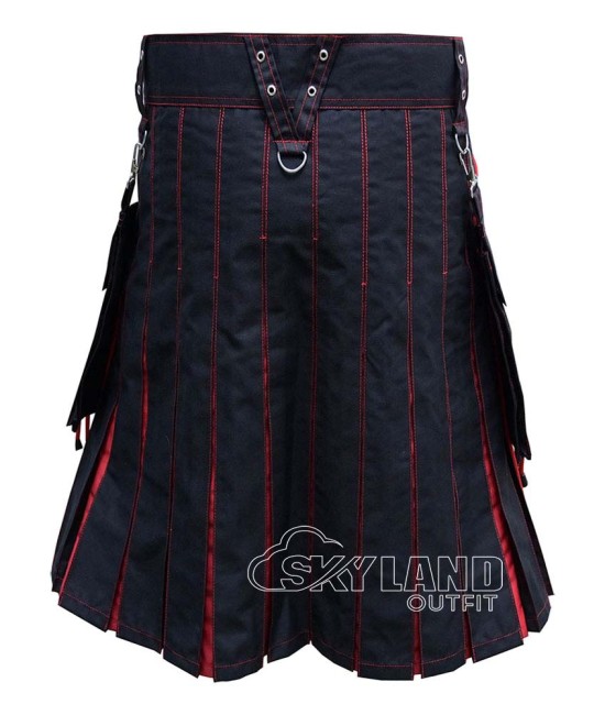 Black Inner Red Hybrid Utility Kilt – Laces Cargo Pockets Kilts Black Inner Red Hybrid Utility Kilt – Laces Cargo Pockets Kilts
