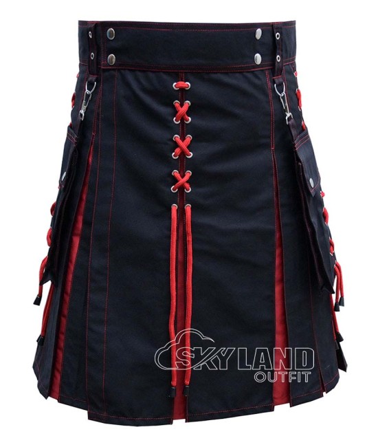 Black Inner Red Hybrid Utility Kilt – Laces Cargo Pockets Kilts Black Inner Red Hybrid Utility Kilt – Laces Cargo Pockets Kilts