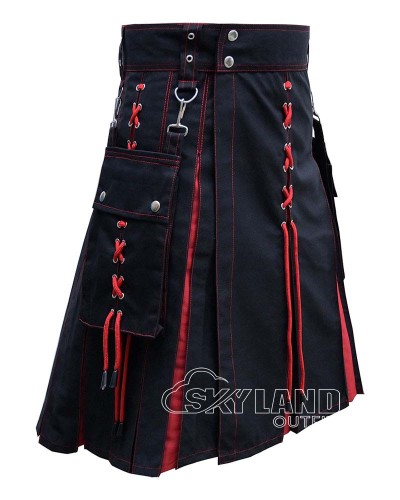 Black Inner Red Hybrid Utility Kilt – Laces Cargo Pockets Kilts