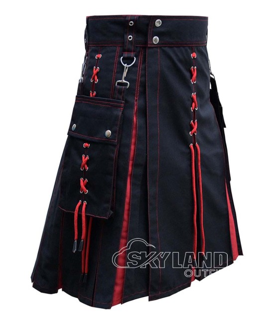 Black Inner Red Hybrid Utility Kilt – Laces Cargo Pockets Kilts Black Inner Red Hybrid Utility Kilt – Laces Cargo Pockets Kilts