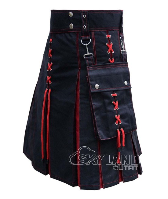 Black Inner Red Hybrid Utility Kilt – Laces Cargo Pockets Kilts Black Inner Red Hybrid Utility Kilt – Laces Cargo Pockets Kilts