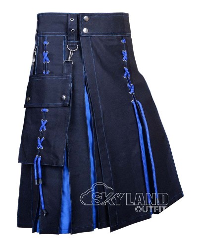 Black Inner Royal Blue Cotton Hybrid Utility Kilt – Laces Kilts