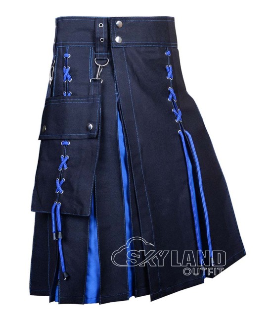 Black Inner Royal Blue Cotton Hybrid Utility Kilt – Laces Kilts Black Inner Royal Blue Cotton Hybrid Utility Kilt – Laces Kilts