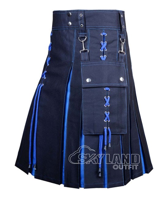 Black Inner Royal Blue Cotton Hybrid Utility Kilt – Laces Kilts Black Inner Royal Blue Cotton Hybrid Utility Kilt – Laces Kilts
