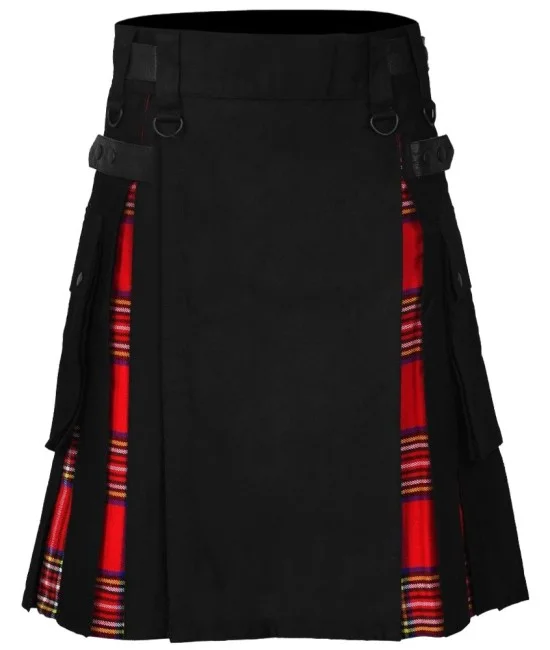 Hybrid Utility Kilts - Black Cotton & Royal Stewart Tartan Kilt Hybrid Utility Kilts - Black Cotton & Royal Stewart Tartan Kilt