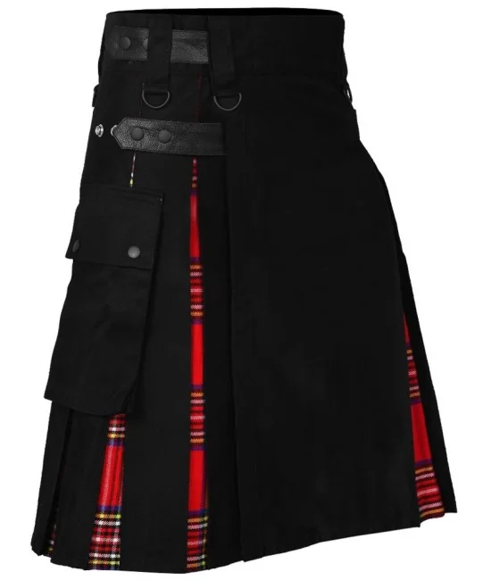 Hybrid Utility Kilts - Black Cotton & Royal Stewart Tartan Kilt Hybrid Utility Kilts - Black Cotton & Royal Stewart Tartan Kilt