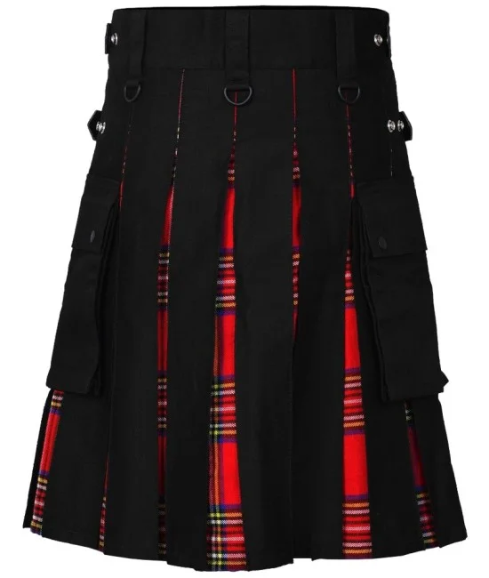 Hybrid Utility Kilts - Black Cotton & Royal Stewart Tartan Kilt Hybrid Utility Kilts - Black Cotton & Royal Stewart Tartan Kilt