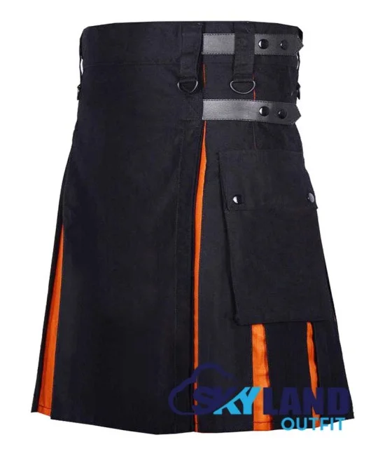 Hybrid Utility Kilts - Black Cotton & Saffron Tartan Scottish Kilt Hybrid Utility Kilts - Black Cotton & Saffron Tartan Scottish Kilt
