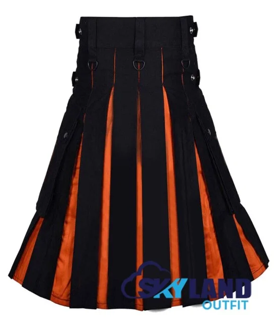 Hybrid Utility Kilts - Black Cotton & Saffron Tartan Scottish Kilt Hybrid Utility Kilts - Black Cotton & Saffron Tartan Scottish Kilt