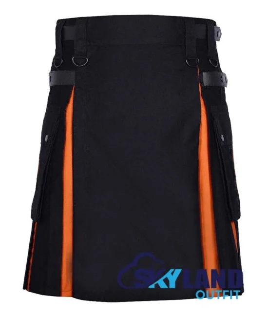 Hybrid Utility Kilts - Black Cotton & Saffron Tartan Scottish Kilt Hybrid Utility Kilts - Black Cotton & Saffron Tartan Scottish Kilt