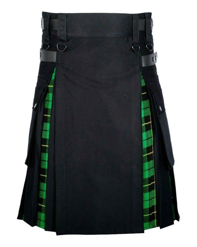 Hybrid Utility Kilts - Black Cotton & Hunting Wallace Tartan Kilt