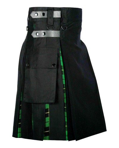 Hybrid Utility Kilts - Black Cotton & Hunting Wallace Tartan Kilt