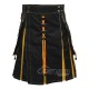 Black Inner Yellow Hybrid Utility Kilt – Laces Cargo Pockets Kilts