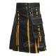 Black Inner Yellow Hybrid Utility Kilt – Laces Cargo Pockets Kilts
