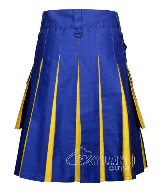 Blue & Yellow Cotton Hybrid Utility Kilt | Casual Work | Skyland