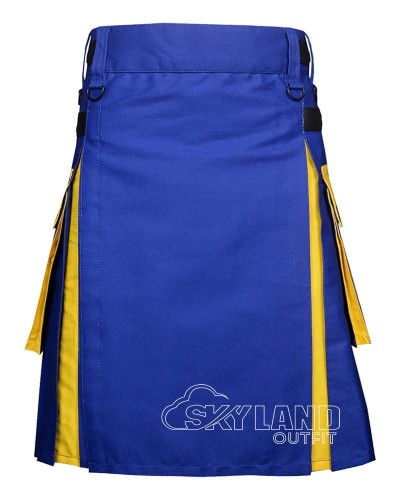 Blue & Yellow Cotton Hybrid Utility Kilt | Casual Work | Skyland
