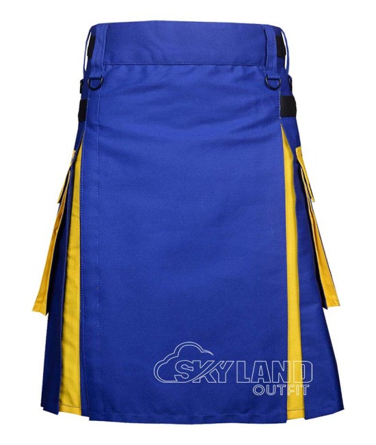 Blue & Yellow Cotton Hybrid Utility Kilt | Casual Work | Skyland