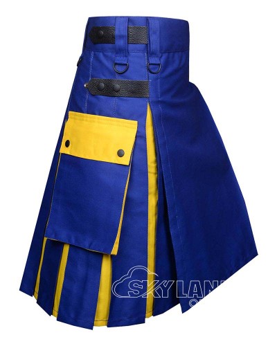 Blue & Yellow Cotton Hybrid Utility Kilt | Casual Work | Skyland