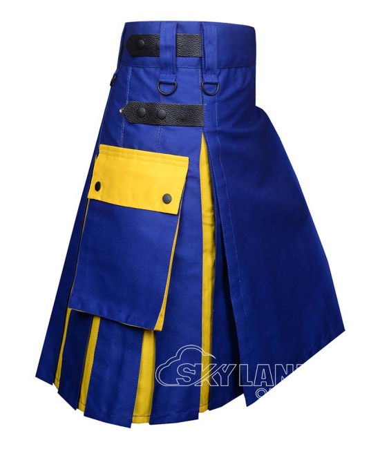 Blue & Yellow Cotton Hybrid Utility Kilt | Casual Work | Skyland