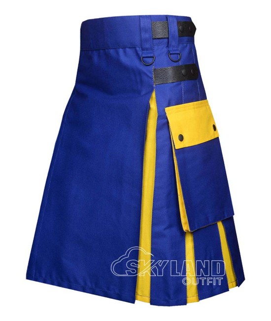 Blue & Yellow Cotton Hybrid Utility Kilt | Casual Work | Skyland
