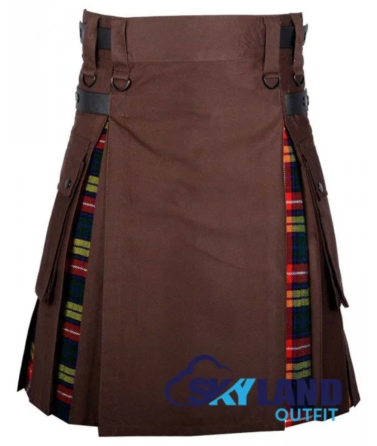Hybrid Utility Kilts - Brown Cotton & Buchanan Tartan Kilt Hybrid Utility Kilts - Brown Cotton & Buchanan Tartan Kilt