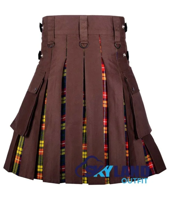 Hybrid Utility Kilts - Brown Cotton & Buchanan Tartan Kilt Hybrid Utility Kilts - Brown Cotton & Buchanan Tartan Kilt