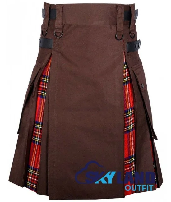 Hybrid Utility Kilts - Brown Cotton & Royal Stewart Tartan Kilt Hybrid Utility Kilts - Brown Cotton & Royal Stewart Tartan Kilt