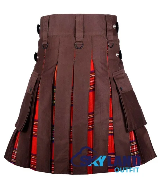 Hybrid Utility Kilts - Brown Cotton & Royal Stewart Tartan Kilt Hybrid Utility Kilts - Brown Cotton & Royal Stewart Tartan Kilt