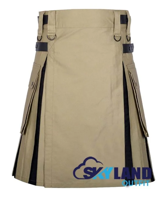 Hybrid Utility Kilts - Khaki Cotton & Black Cotton Kilt Hybrid Utility Kilts - Khaki Cotton & Black Cotton Kilt