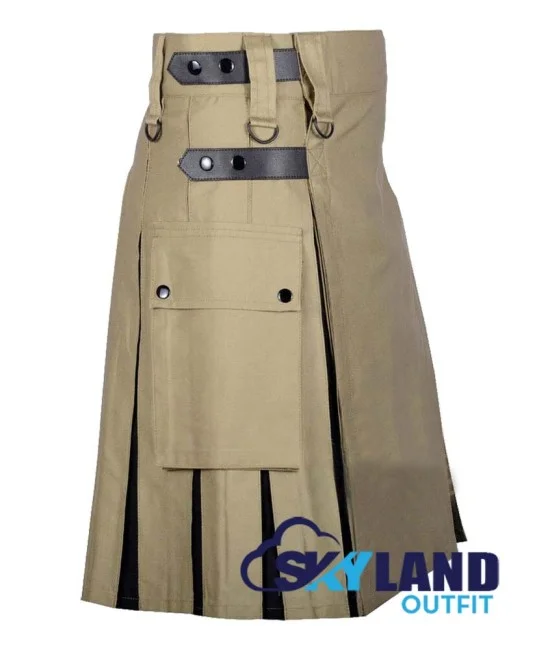 Hybrid Utility Kilts - Khaki Cotton & Black Cotton Kilt Hybrid Utility Kilts - Khaki Cotton & Black Cotton Kilt