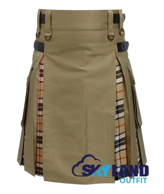 Hybrid Utility Kilts - Khaki Cotton & Camel Thompson Tartan Kilt Hybrid Utility Kilts - Khaki Cotton & Camel Thompson Tartan Kilt