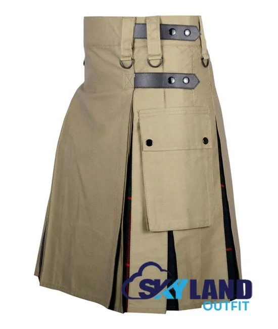 Hybrid Utility Kilts - Khaki Cotton & Gunn Tartan Kilt Hybrid Utility Kilts - Khaki Cotton & Gunn Tartan Kilt
