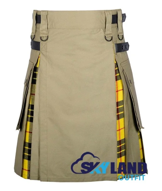 Hybrid Utility Kilts - Khaki Cotton & MacLeod of Lewis Tartan Kilt Hybrid Utility Kilts - Khaki Cotton & MacLeod of Lewis Tartan Kilt