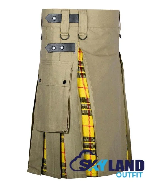 Hybrid Utility Kilts - Khaki Cotton & MacLeod of Lewis Tartan Kilt Hybrid Utility Kilts - Khaki Cotton & MacLeod of Lewis Tartan Kilt