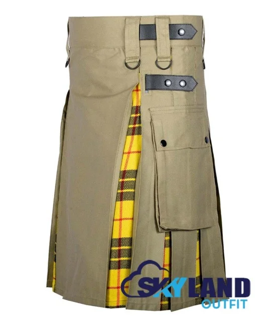 Hybrid Utility Kilts - Khaki Cotton & MacLeod of Lewis Tartan Kilt Hybrid Utility Kilts - Khaki Cotton & MacLeod of Lewis Tartan Kilt