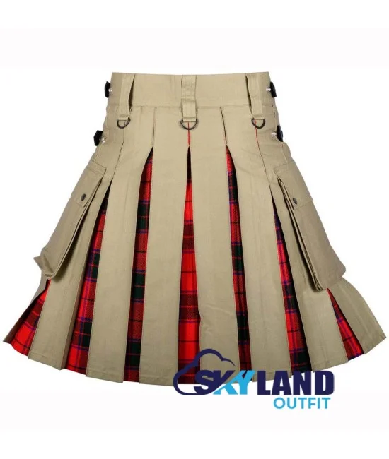 Hybrid Utility Kilts - Khaki Cotton & Scottish Rose Tartan Kilt Hybrid Utility Kilts - Khaki Cotton & Scottish Rose Tartan Kilt