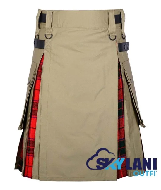 Hybrid Utility Kilts - Khaki Cotton & Scottish Rose Tartan Kilt Hybrid Utility Kilts - Khaki Cotton & Scottish Rose Tartan Kilt