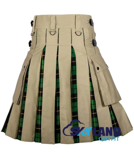 Hybrid Utility Kilts - Khaki Cotton & Wallace Hunting Tartan Kilt Hybrid Utility Kilts - Khaki Cotton & Wallace Hunting Tartan Kilt