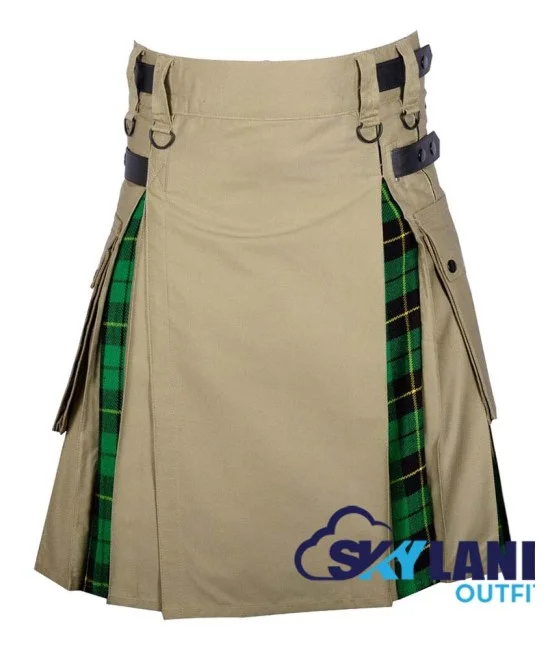 Hybrid Utility Kilts - Khaki Cotton & Wallace Hunting Tartan Kilt Hybrid Utility Kilts - Khaki Cotton & Wallace Hunting Tartan Kilt